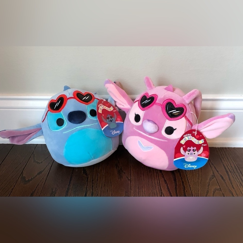 Squishmallows x Disney Bundle: 7” Stitch and Angel w/Heart Sunglasses - NWT!